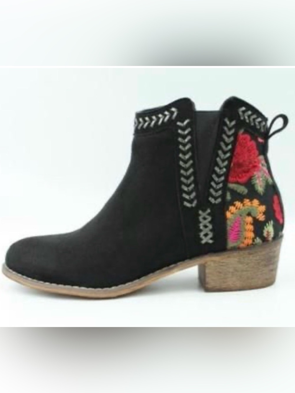 Tiara Los Angeles Black Embroidered Suede Ankle Boot 7.5